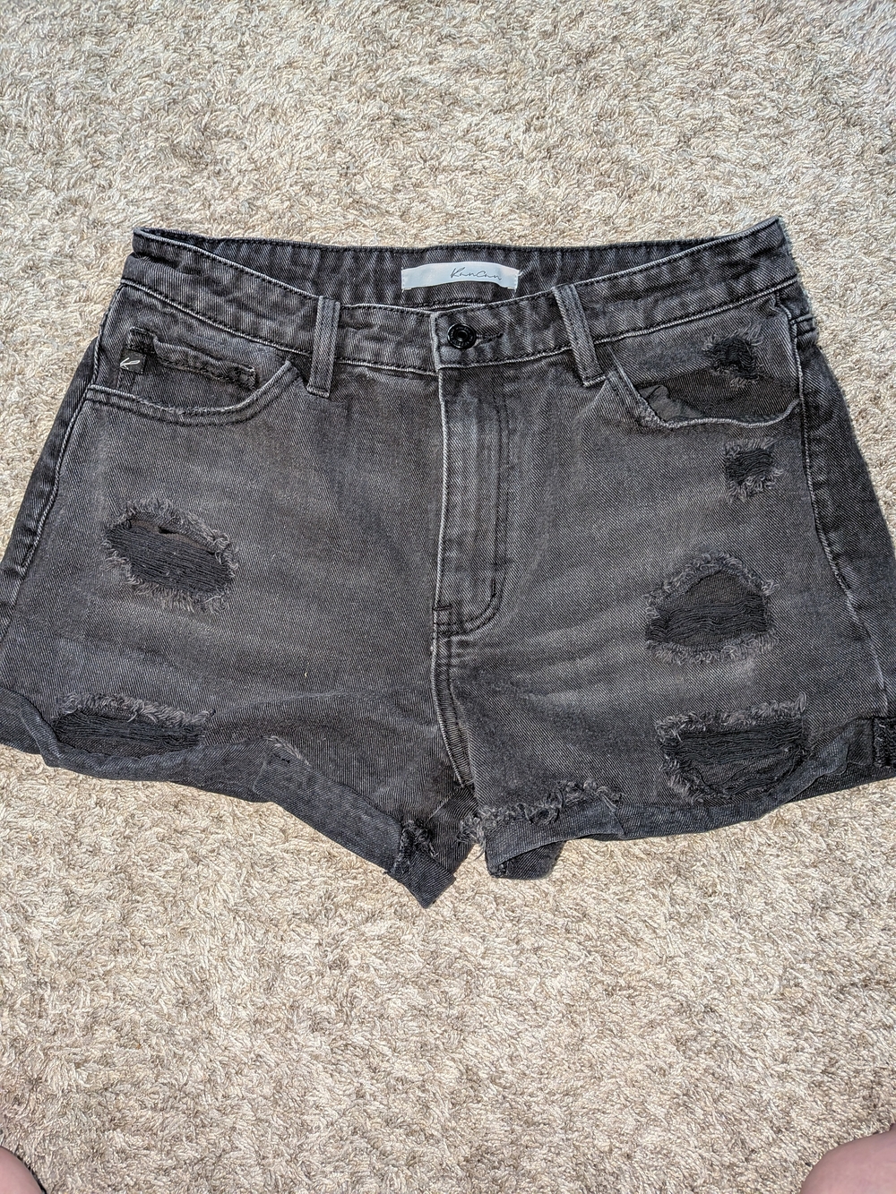 KanCan Washed Black Distressed High-Rise Jean Shorts